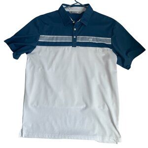 Men's Travis Mather Golf Polo Shirt Blue and White Sz L